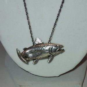 Sterling Silver Salmon pendant W.  Necklace by Silver Cloud